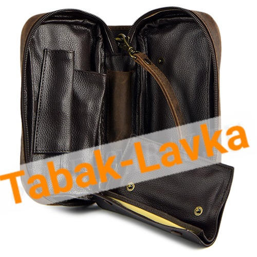 Сумка P&A - 414 Buffalo Dark Brown - для 2 трубок - с кисетом для табака