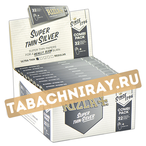 Бумага самокруточная Rizla+ KING SIZE & TIPS - Super Thin Silver (32 шт)