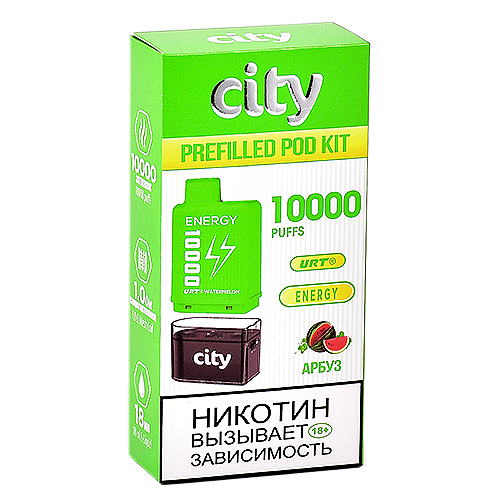 Многоразовая POD-система City - Energy 10.000 затяжек - Арбуз - 1,8% - (1 шт.)