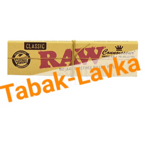 Бумага самокруточная RAW - KING SIZE - Connoisseur Classic + 24 готовых TIPS (32 шт)