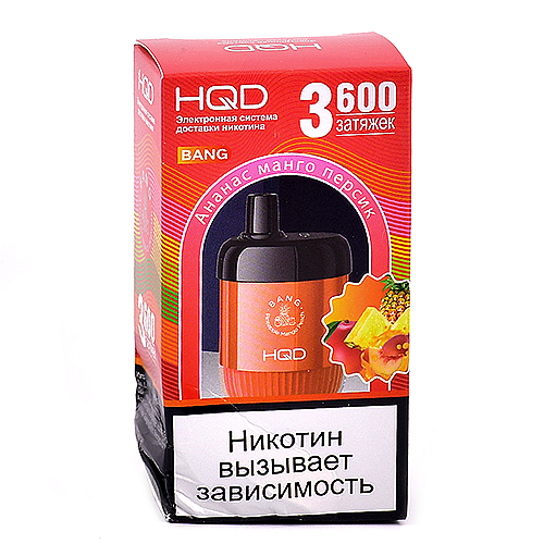 УЦЕНЕННАЯ POD система HQD - BANG (3600 затяжек) - 2% - Ананас - Манго - Персик - (1 шт.)